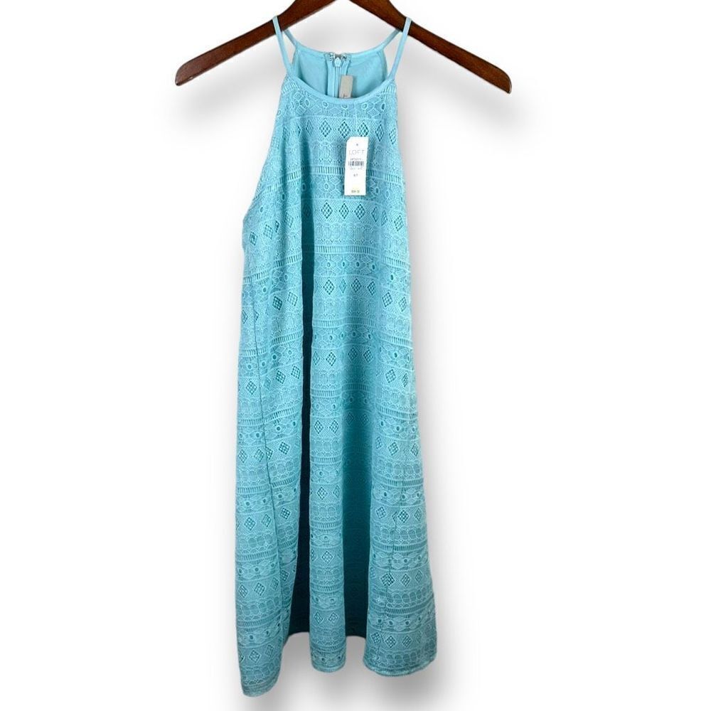 LOFT Mosaic Lace‎ Halter Swing Dress Light Blue NWT Size 6
